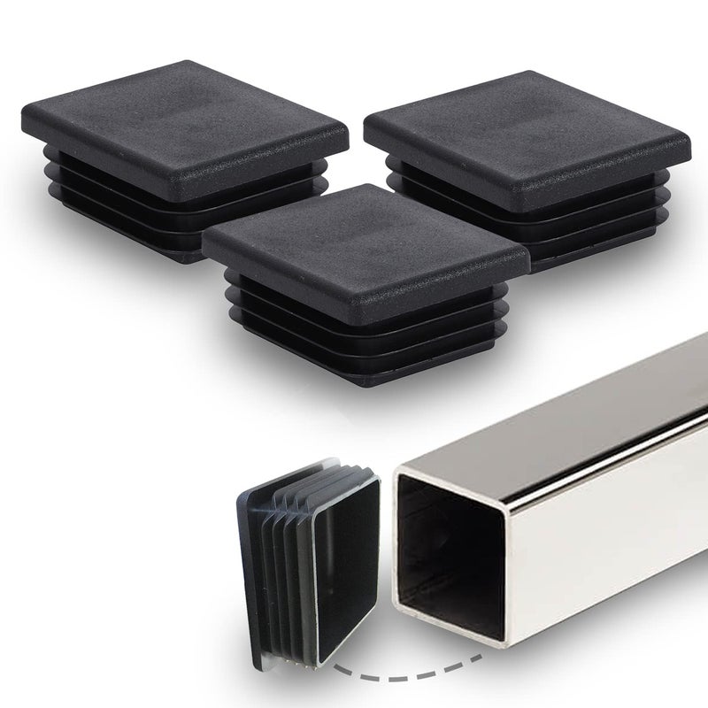 Prescott Plastics 2 1/2â€ (63.5mm) Outer Perimeter Ribbed Plastic Hole Plugs, Square Black Metal Tubing End Caps, Strong Furniture Leg Inserts, Impact & Weather Resistant, Made in The USA - 4 Pack - Image 1